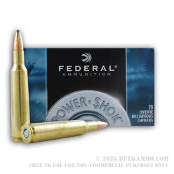 20 Rounds of 6mm Rem Ammo by Federal Power-Shok - 80gr SP