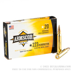 20 Rounds of .223 Ammo by Armscor - 55gr FMJBT