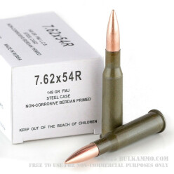 20 Rounds of 7.62x54r Ammo by Wolf - 148gr FMJ