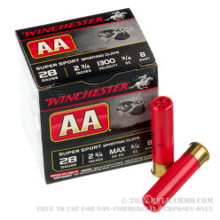 250 Rounds of 28ga Ammo by Winchester AA - 3/4 ounce #8 shot