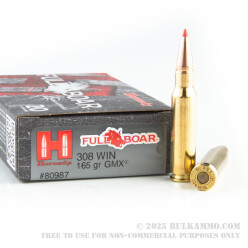 20 Rounds of .308 Win Ammo by Hornady Full Boar - 165gr GMX