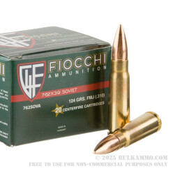 1000 Rounds of 7.62x39mm Ammo by Fiocchi - 124gr FMJ