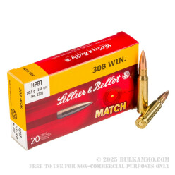 20 Rounds of .308 Win Ammo by Sellier & Bellot - 168gr HPBT