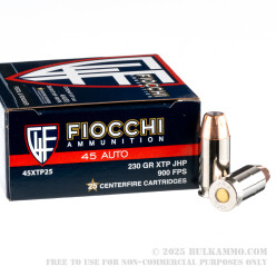 25 Rounds of .45 ACP Ammo by Fiocchi - 230gr JHP