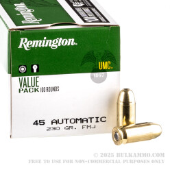 100 Rounds of .45 ACP Ammo by Remington - 230gr MC