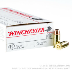 50 Rounds of .40 S&W Ammo by Winchester - 180gr FMJ