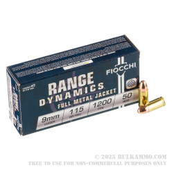 1000 Rounds of 9mm Ammo by Fiocchi - 115gr FMJ