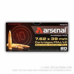 20 Rounds of 7.62x39mm Ammo by Arsenal - 122gr FMJ