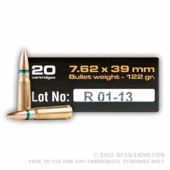 20 Rounds of 7.62x39mm Ammo by Arsenal - 122gr FMJ