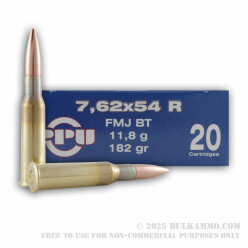 20 Rounds of 7.62x54r Ammo by Prvi Partizan - 182gr FMJBT