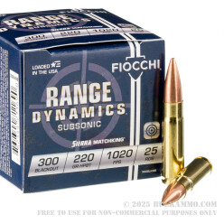 25 Rounds of 300 AAC Blackout Ammo by Fiocchi - 220gr HPBT MatchKing