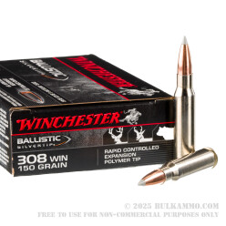 20 Rounds of .308 Win Ammo by Winchester Ballistic Silvertip - 120gr Polymer Tipped