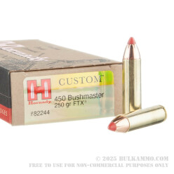 20 Rounds of .450 Bushmaster Ammo by Hornady Custom - 250gr FTX