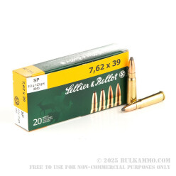 20 Rounds of 7.62x39mm Ammo by Sellier & Bellot - 123gr SP