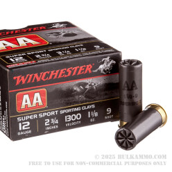 250 Rounds of 12ga Ammo by Winchester AA - 2 3/4" 1 1/8 ounce #9 shot