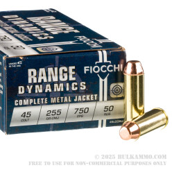 50 Rounds of .45 Long-Colt Ammo by Fiocchi - 255gr CMJ