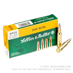 20 Rounds of .308 Win Ammo by Sellier & Bellot - 180gr SPCE