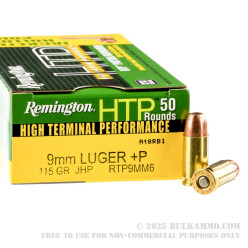 500  Rounds of 9mm +P Ammo by Remington - 115gr JHP