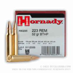 500  Rounds of .223 Ammo by Hornady - 52gr HPBT