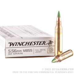 1000 Rounds of 5.56x45 Ammo by Winchester - 62gr FMJ Green Tip