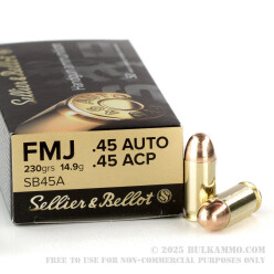 1000 Rounds of .45 ACP Ammo by Sellier & Bellot - 230gr FMJ