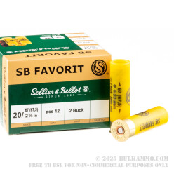 25 Rounds of 20 Gauge Ammo by Sellier & Bellot - 12 Pellet #2 Buckshot