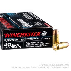 500 Rounds of .40 S&W Ammo by Winchester Ranger - 180gr FMJE