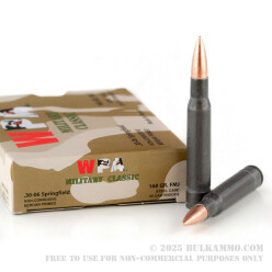 20 Rounds of 30-06 Springfield Ammo by Wolf Military Classic - 168gr FMJ