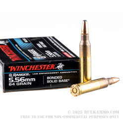 20 Rounds of 5.56x45 Ammo by Winchester Ranger - 64gr Bonded Solid Base