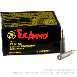 100 Rounds of 7.62x39mm Ammo by Tula - 122gr FMJ