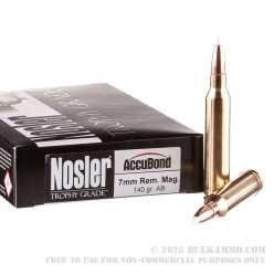 20 Rounds of 7mm Rem Mag Ammo by Nosler Ammunition - 140gr Nosler Accubond