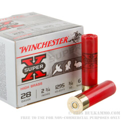 25 Rounds of 28ga Ammo by Winchester Super-X - 2 3/4" 3/4 ounce #6 shot