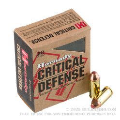 20 Rounds of .40 S&W Ammo by Hornady Critical Defense - 165gr JHP FTX