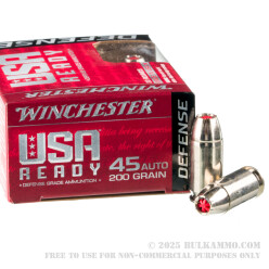 20 Rounds of .45 ACP Ammo by Winchester USA Ready Defense - 200gr JHP