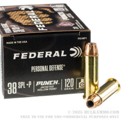 200 Rounds of .38 Spl +P Ammo by Federal Punch - 120gr JHP