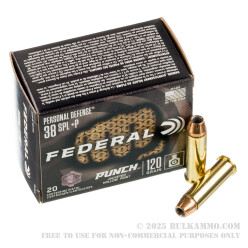 200 Rounds of .38 Spl +P Ammo by Federal Punch - 120gr JHP