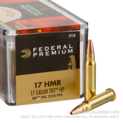 50 Rounds of .17HMR Ammo by Federal - 17gr TNT JHP