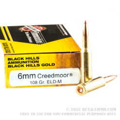 20 Rounds of 6mm Creedmoor Ammo by Black Hills Gold - 108gr ELD Match