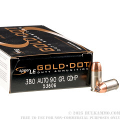 1000 Rounds of .380 ACP Ammo by Speer LE - 90gr JHP