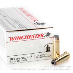 500 Rounds of .38 Spl Ammo by Winchester USA - 125gr JHP +P