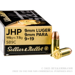 1000 Rounds of 9mm Ammo by Sellier & Bellot - 115gr JHP