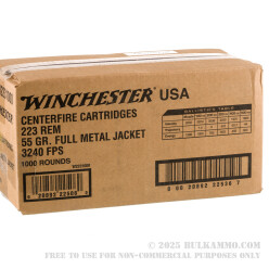 1000 Rounds of .223 Ammo by Winchester USA - 55gr FMJ