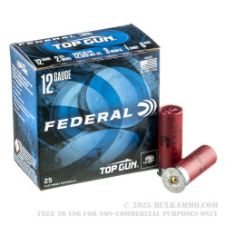 25 Rounds of 12ga Ammo by Federal Top Gun - 1 ounce #8 shot High Velocity