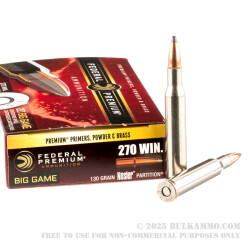 20 Rounds of .270 Win Ammo by Federal Vital-Shok - 130gr Nosler Partition SP