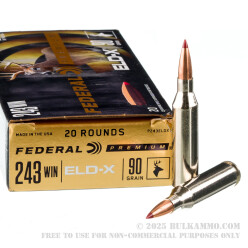 20 Rounds of .243 Win Ammo by Federal - 90gr ELD-X