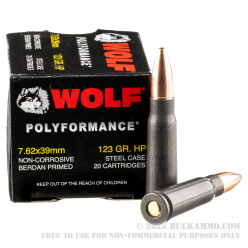 1000 Rounds of 7.62x39mm Ammo by Wolf WPA Polyformance - 123gr HP