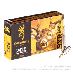 20 Rounds of .243 Win Ammo by Browning BXR - 97gr Rapid Expansion Matrix Tip