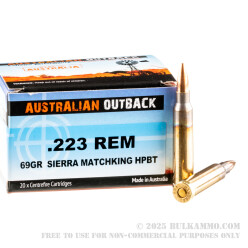 200 Rounds of .223 Ammo by ADI - 69gr HPBT Sierra MatchKing