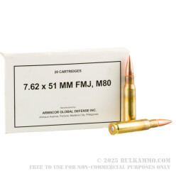 500 Rounds of 7.62x51 Ammo by Armscor - 147gr FMJ M80