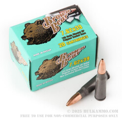 20 Rounds of 7.62x39mm Ammo by Brown Bear Polymer Coated - 123gr HP